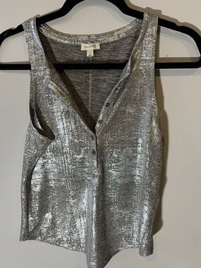 Pilcro Silver Metallic Henley Tank Top